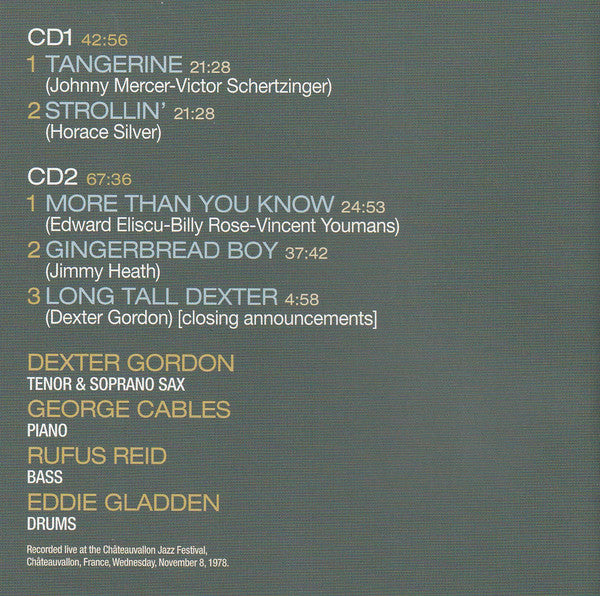 Dexter Gordon Quartet : Live In Châteauvallon 1978 (2xCD, Album)