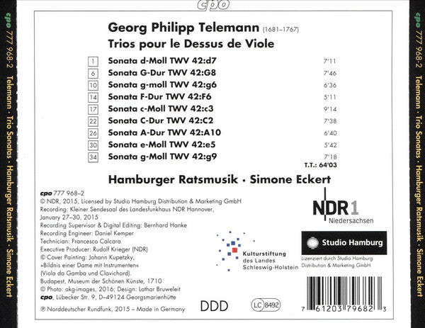 Georg Philipp Telemann - Hamburger Ratsmusik ∙ Simone Eckert : Trios Pour Le Dessus de Viole (CD, Album)