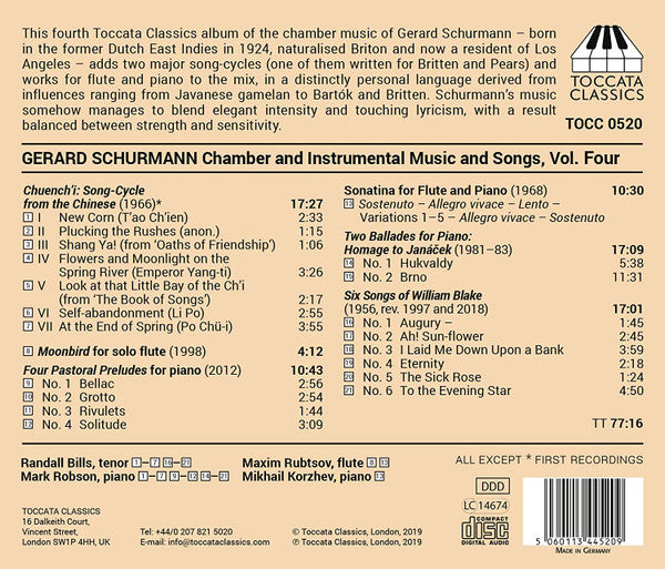 Gerard Schurmann - Randall Bills, Maxim Rubtsov, Mark Robson (5), Mikhail Korzhev : Chamber And Instrumental Music And Songs, Volume Four (CD, Album)