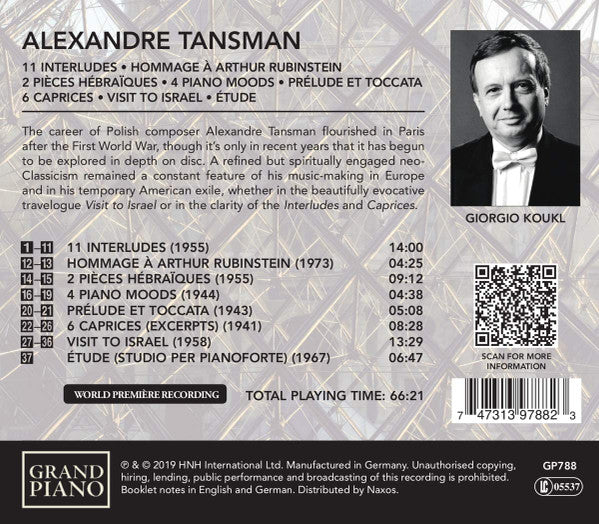 Alexandre Tansman, Giorgio Koukl : Piano Music (CD, Album)
