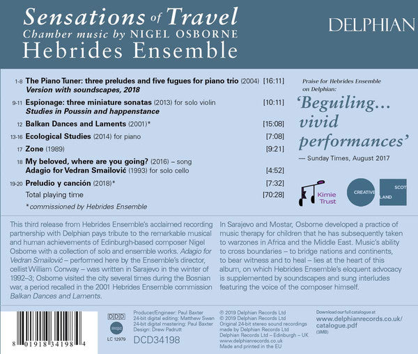 Hebrides Ensemble, Nigel Osborne : Sensations Of Travel: Chamber Music By Nigel Osborne (CD, Album)