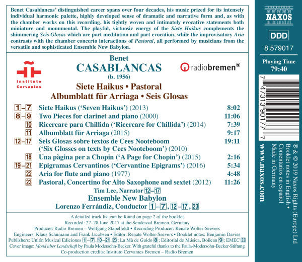Benet Casablancas, Tim Lee (11), Ensemble New Babylon, Lorenzo Ferrándiz : 7 Haikus; Pastoral; Albumblätt Für Arriaga; 6 Glosas (CD, Album)