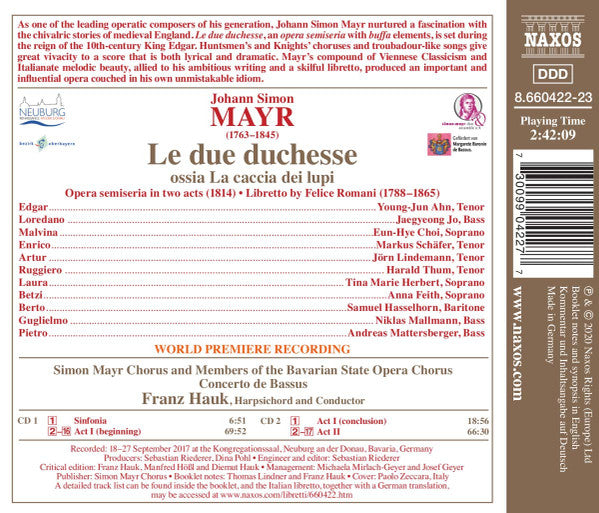 Johannes Simon Mayr, Markus Schäfer (5), Yvonne Prentki, Andrea Lauren Brown, Andreas Mattersberger, Katharina Konradi, Uwe Gottswinter, Chor Der Bayerischen Staatsoper, Concerto de Bassus, Franz Hauk : I Cherusci (2xCD, Album)