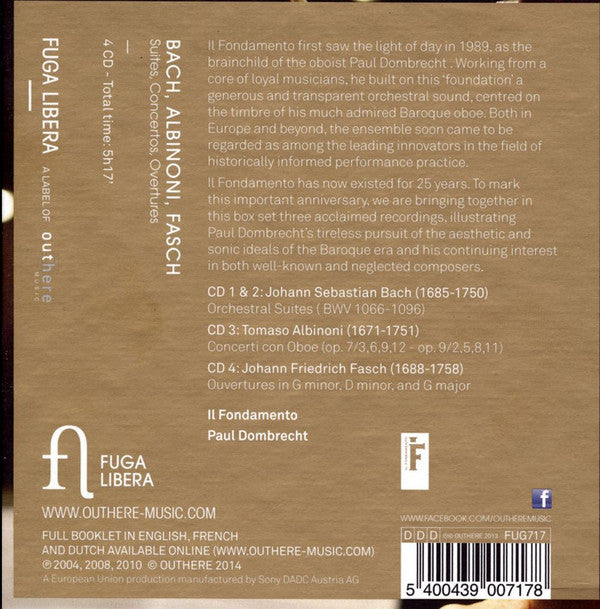 Johann Sebastian Bach, Tomaso Albinoni, Johann Friedrich Fasch, Il Fondamento, Paul Dombrecht : Suites, Concertos, Overtures   (4xCD, Album)