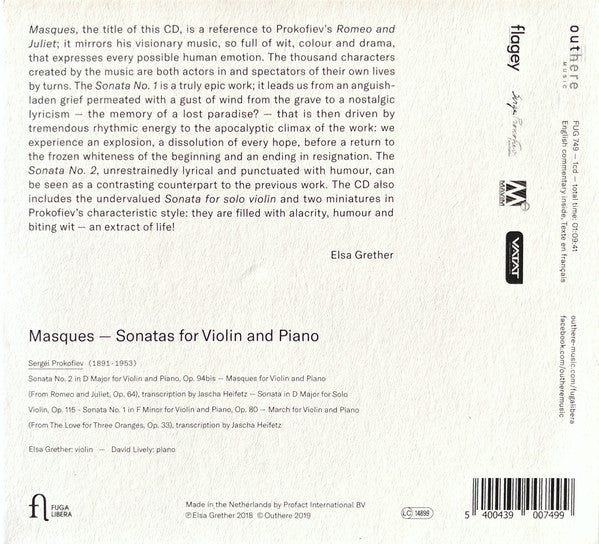 Sergei Prokofiev – Elsa Grether, David Lively : Masques — Sonatas For Violin And Piano (CD, Album)
