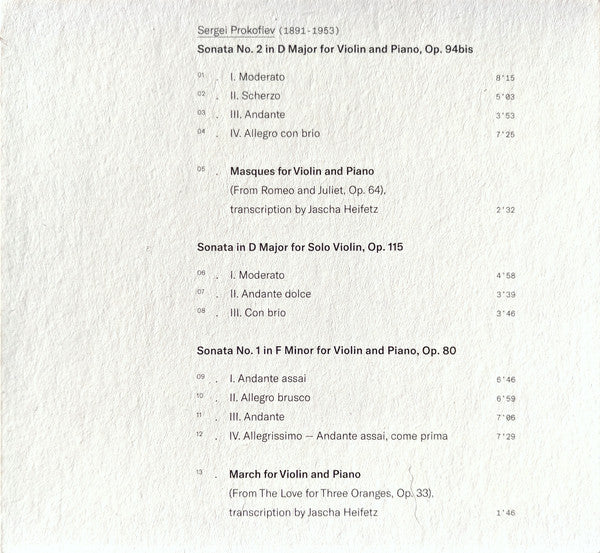 Sergei Prokofiev – Elsa Grether, David Lively : Masques — Sonatas For Violin And Piano (CD, Album)