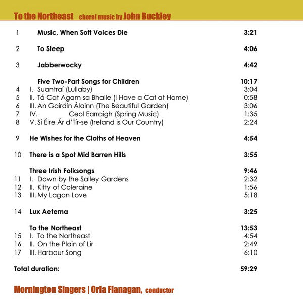 John Buckley (8), The Mornington Singers, Orla Flanagan : To The Northeast: The Choral Music Of John Buckley (CD, Album)