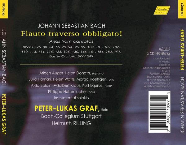 Johann Sebastian Bach, Peter-Lukas Graf, Bachcollegium Stuttgart, Helmuth Rilling : Flauto Traverso Obbligato! (2xCD, Album)