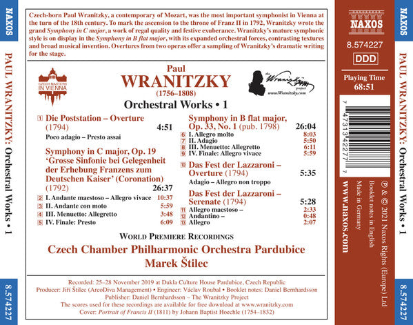 Pavel Vranický, The Czech Philharmonic Chamber Orchestra, Marek Štilec : Orchestral Works • 1 (CD, Album)