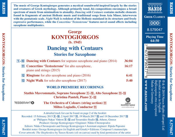 Γιώργος Κοντογιώργος, Stathis Mavrommatis, Christina Panteli, Orchestra Of Colours, Miltos Logiades : Stories For Saxophone (CD, Album)