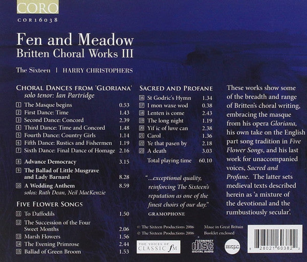 Benjamin Britten, Ian Partridge, The Sixteen, Harry Christophers : Fen and Meadow - Britten Choral Works III (CD, Album)