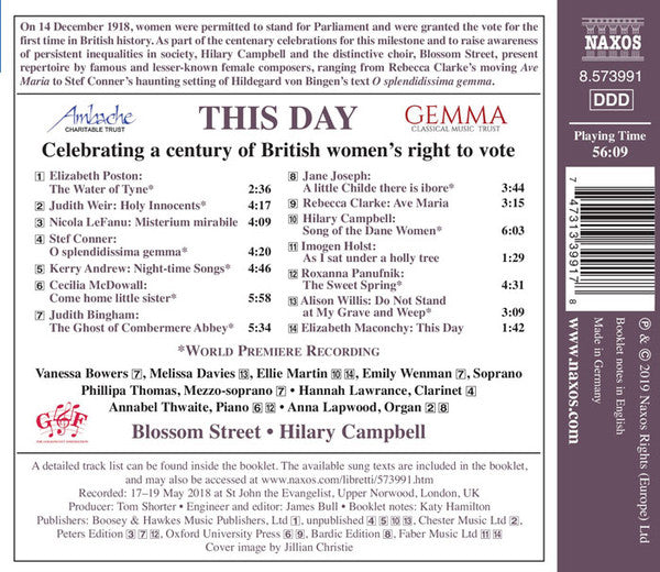 The Blossom Street Singers, Hilary Campbell : This Day - Celebrating A Century Of British Women's Right To Vote  (CD)