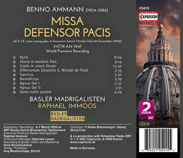 Benno Ammann, Basler Madrigalisten, Raphael Immoos : Missa Defensor Pacis (CD)