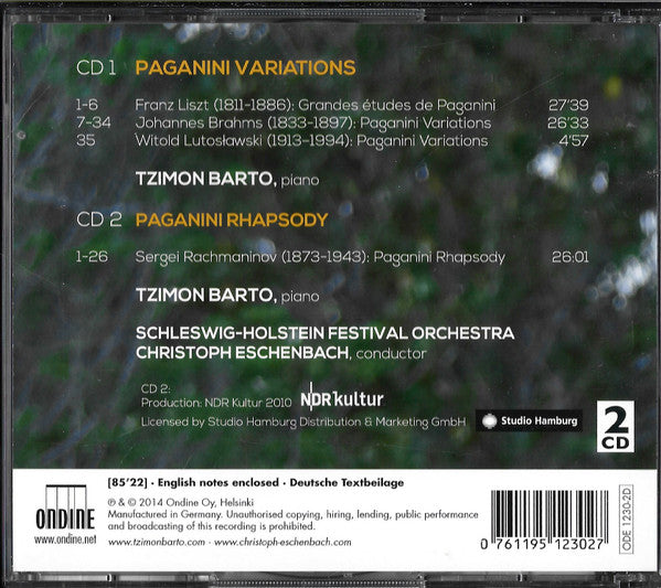 Tzimon Barto - Franz Liszt / Johannes Brahms / Witold Lutoslawski / Sergei Rachmaninoff - Orchester Des Schleswig-Holstein Musik Festivals, Christoph Eschenbach : Paganini Variations / Paganini Rhapsody (2xCD, Album)