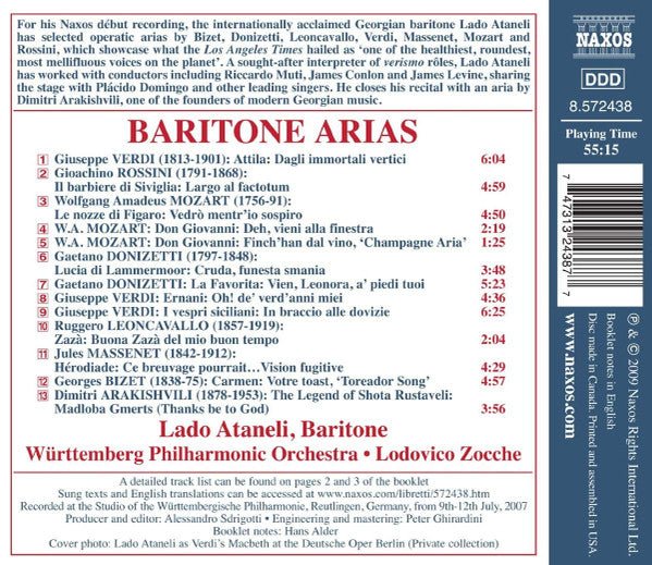 Lado Ataneli, Württembergische Philharmonie Reutlingen, Lodovico Zocche : Baritone Arias (CD)