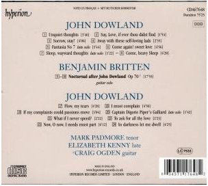 John Dowland, Benjamin Britten / Mark Padmore, Elizabeth Kenny, Craig Ogden : Lute Songs / Noctural (CD, Album)