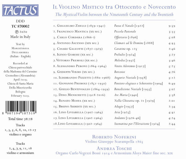 Roberto Noferini, Andrea Toschi : Il Violino Mistico Tra Ottocento E Novecento (The Mystical Violin Between The Nineteenth Century And The Twentieth) (CD)