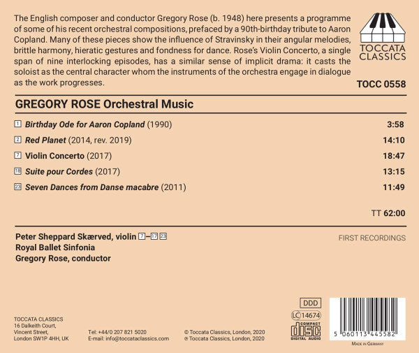 Gregory Rose - Peter Sheppard, Royal Ballet Sinfonia, Gregory Rose : Orchestral Music (CD, Album)