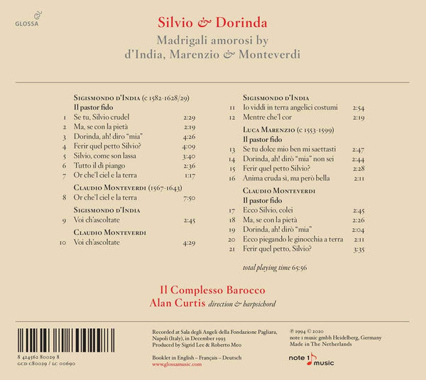 Il Complesso Barocco, Alan Curtis (2) : Silvio & Dorinda - Madrigali Amorisi By d'India, Marenzio & Monteverdi (CD, RE)