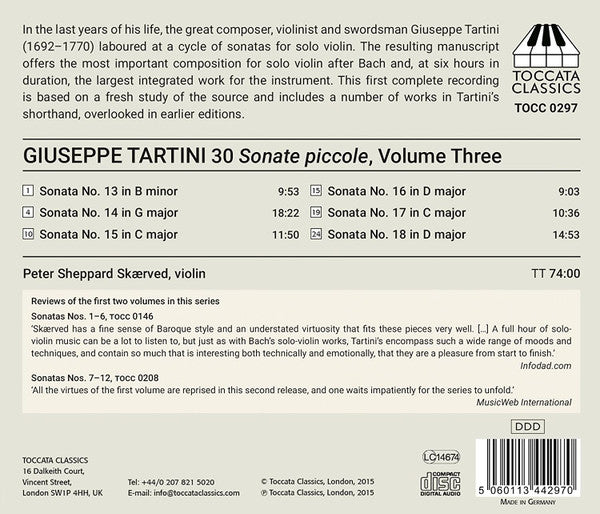 Giuseppe Tartini - Peter Sheppard : 30 Sonate Piccole For Solo Violin, Volume Three: Sonatas Nos. 13-18 (CD, Album)