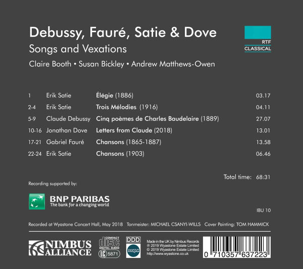 Claude Debussy, Gabriel Fauré, Erik Satie, Jonathan Dove, Claire Booth, Susan Bickley, Andrew Matthews-Owen : Songs and Vexations (CD, Album)