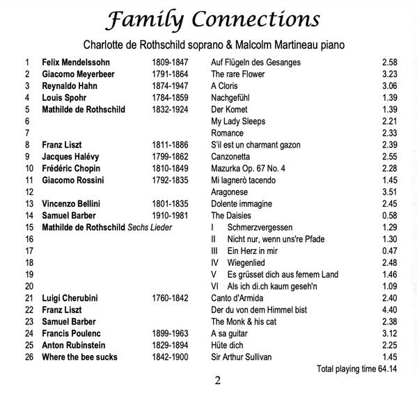 Charlotte De Rothschild, Malcolm Martineau : Family Connections (CD, Album)