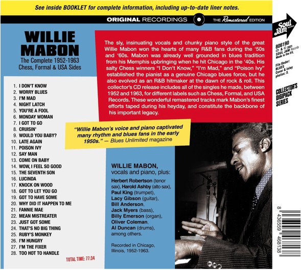 Willie Mabon : Wow! I Feel So Good (The Complete 1952-1963 Chess, Formal & USA Sides) (CD, Comp, RM)