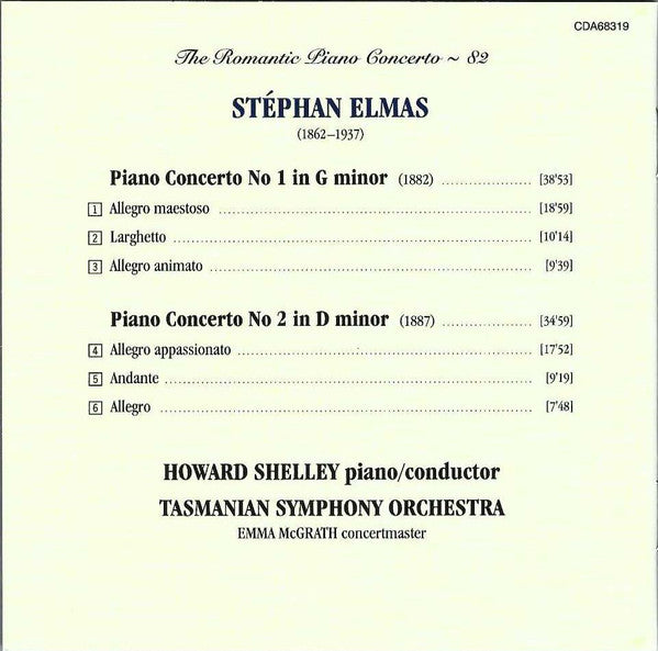 Stéphan Elmas – Howard Shelley, Tasmanian Symphony Orchestra : Piano Concerto No. 1 In G Minor • Piano Concerto No. 2 In D Minor (CD, Album)