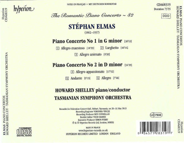 Stéphan Elmas – Howard Shelley, Tasmanian Symphony Orchestra : Piano Concerto No. 1 In G Minor • Piano Concerto No. 2 In D Minor (CD, Album)