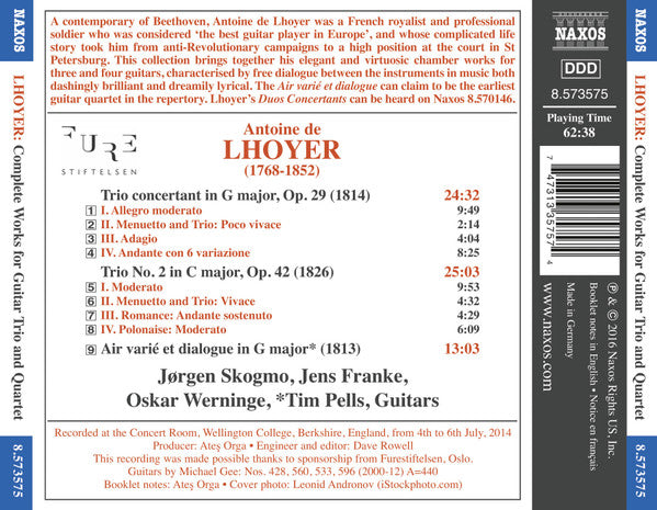 Antoine de Lhoyer, Jørgen Skogmo, Oskar Werninge, Jens Franke, Tim Pells : Complete Works For Guitar Trio And Quartet (CD, Album)