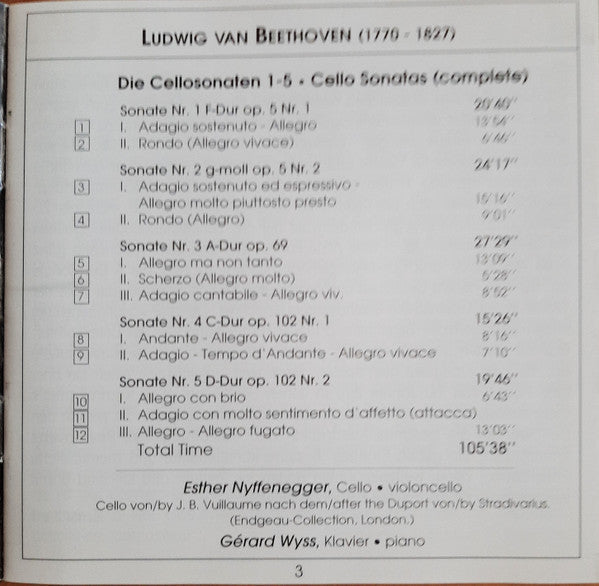 Ludwig van Beethoven, Esther Nyffenegger, Gérard Wyss : The Cello Sonatas (DVD-A)