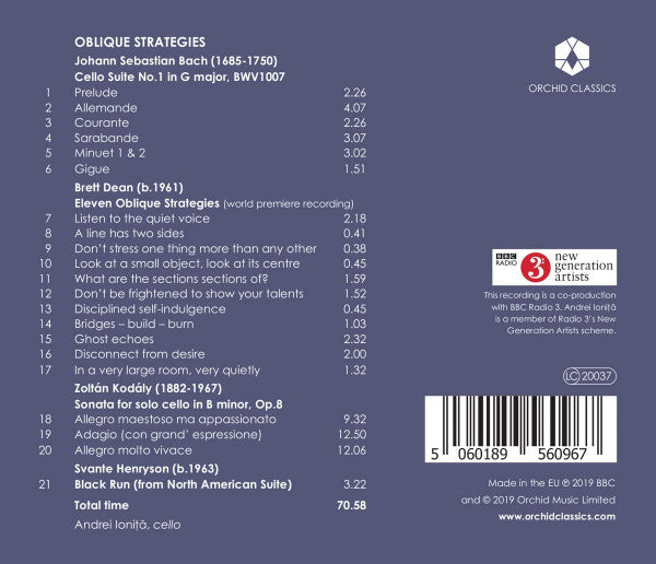 Andrei Ioniță (2) : Oblique Strategies: Works For Solo Cello (CD, Album)