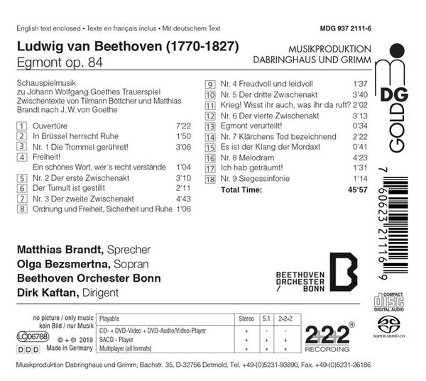 Matthias Brandt, Olga Bezsmertna, Dirk Kaftan, Ludwig van Beethoven, Orchester Der Beethovenhalle Bonn : Egmont (SACD, Hybrid, Multichannel, Album)