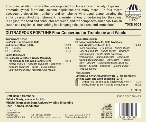 Nigel Clarke (3), Søren Hyldgaard, Jan Van Der Roost And James Stephenson (5), Brett Baker, Middle Tennessee State University Wind Ensemble, Reed Thomas (2) : Outrageous Fortune (CD, Album)