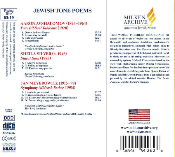 Aaron Avshalomov, Rundfunk-Sinfonieorchester Berlin, Gerard Schwarz, Seattle Symphony Orchestra, Sheila Silver, Jan Meyerowitz, Yoel Levi : Jewish Tone Poems (CD)