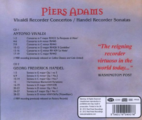 Piers Adams, Antonio Vivaldi, Georg Friedrich Händel : Vivaldi Recorder Concertos /  Handel Recorder Sonatas (2xCD, Comp)