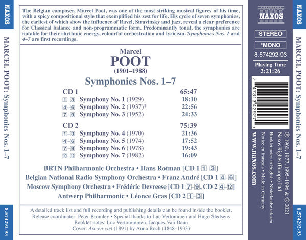 Marcel Poot, Philharmonie Van Antwerpen, Léonce Gras, BRTN Philharmonic Orchestra Brussels, Hans Rotman, The Moscow Symphony Orchestra, Frederik Devreese, Orchestre Symphonique De La Radiodiffusion Nationale Belge, Bruxelles, Franz André : Symphonies Nos. 1–7 (2xCD, Comp, Mono)