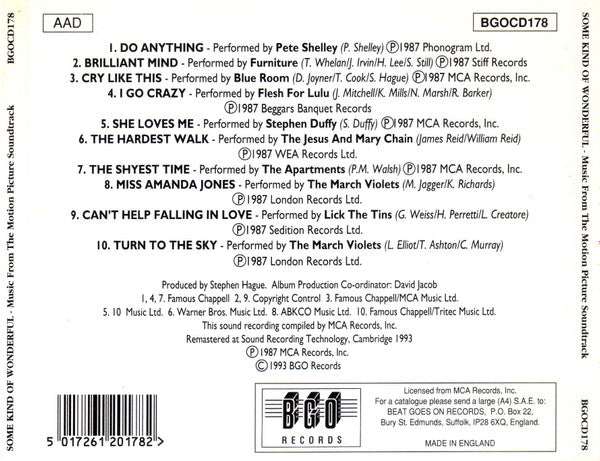 Various : Some Kind Of Wonderful (Music From The Motion Picture Soundtrack) (CD, Comp, RE, RM)