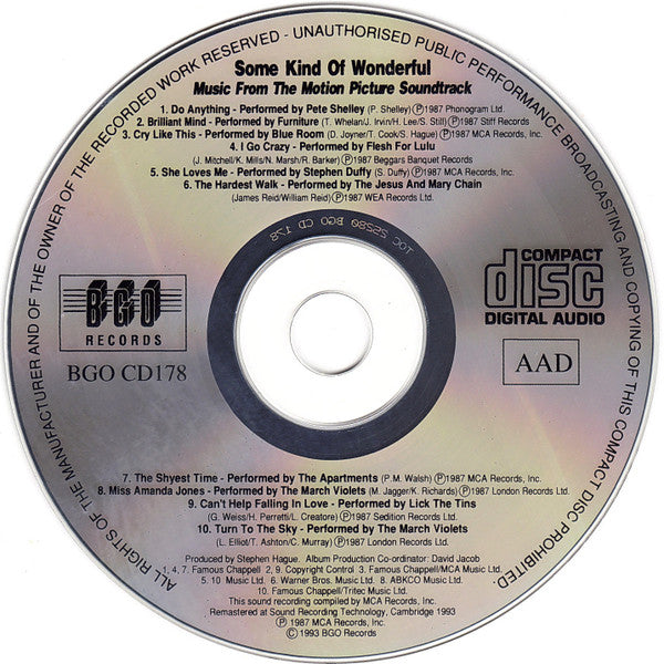 Various : Some Kind Of Wonderful (Music From The Motion Picture Soundtrack) (CD, Comp, RE, RM)