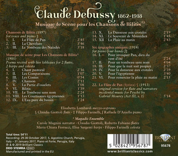 Claude Debussy, Elisabetta Lombardi, Claudia Giottoli, Filippo Farinelli, Raffaele D'Aniello : Musique de Scène, Chansons de Bilitis-La Flute de Pan (CD, Album)