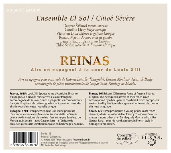 Ensemble El Sol, Chloé Sévère : Reinas - Airs En Espagnol À La Cour De Louis XIII (CD)