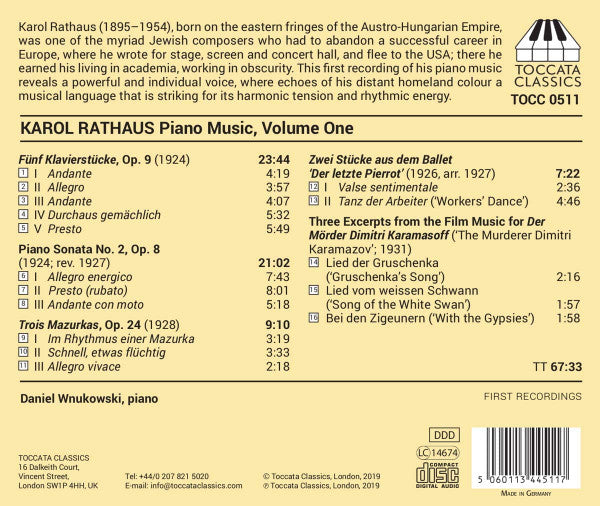 Karol Rathaus, Daniel Wnukowski : Piano Music, Volume One (CD, Album)