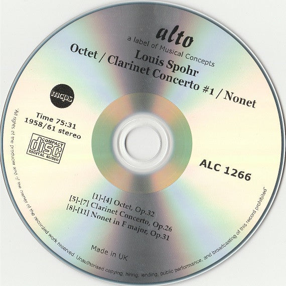Louis Spohr : Octet / Clarinet Concerto #1 / Nonet (CD, RM)