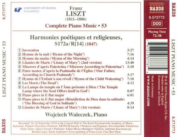 Franz Liszt, Wojciech Waleczek : Harmonies Poétiques Et Religieuses (CD, Album)