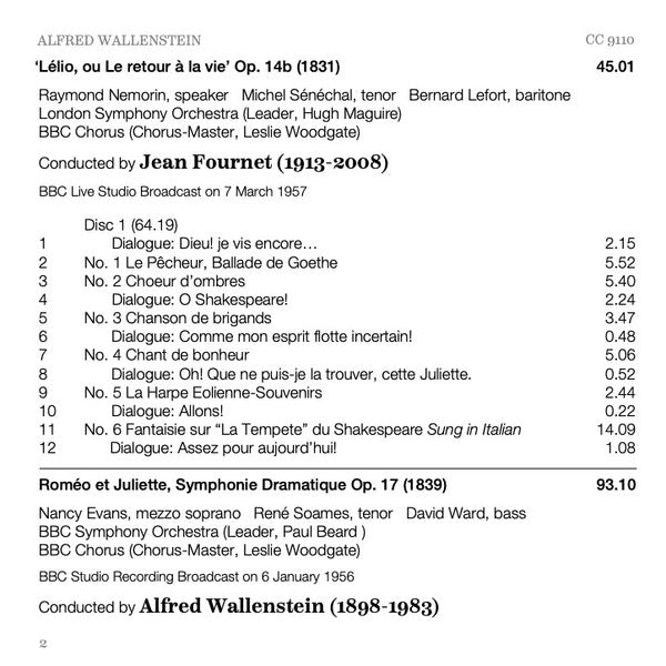 Hector Berlioz, Jean Fournet, Alfred Wallenstein : Lélio, Ou Le Retour à la Vie / Roméo Et Juliette (2xCD, Comp)