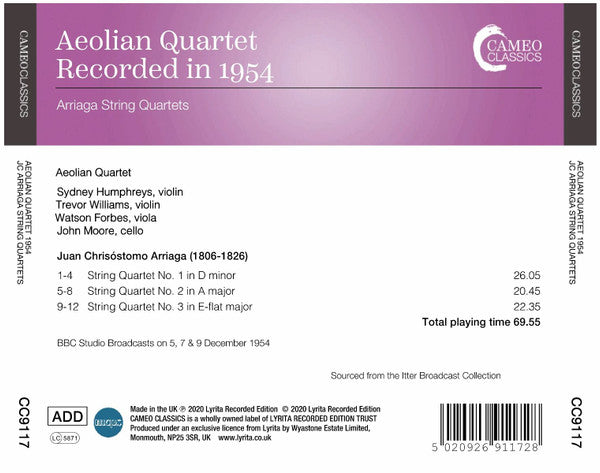 Aeolian String Quartet, Juan Crisóstomo de Arriaga : The Three String Quartets (CD, Album, RE)