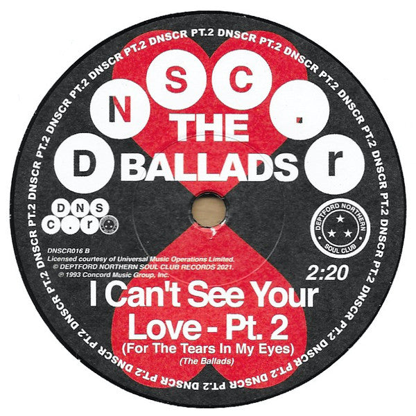 The Ballads : I Can't See Your Love (For The Tears In My Eyes) (7", Single, RE, RM)