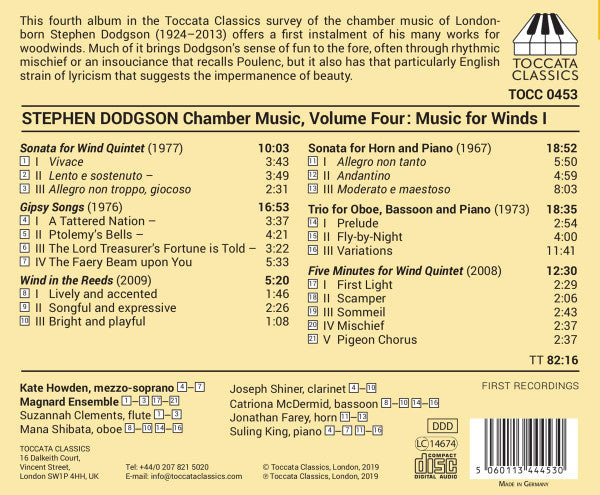 Stephen Dodgson, Kate Howden, Magnard Ensemble : Chamber Music, Volume Four: Music For Winds I (CD, Album)