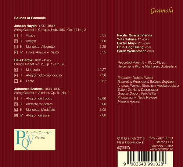 Joseph Haydn, Béla Bartók, Johannes Brahms, Pacific Quartet Vienna : Klänge Aus Pannonien = Sounds Of Pannonia (CD, Album)