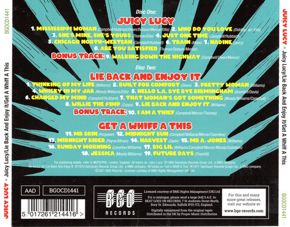 Juicy Lucy : Juicy Lucy / Lie Back And Enjoy It / Get A Whiff A This (2xCD, Comp, RM)